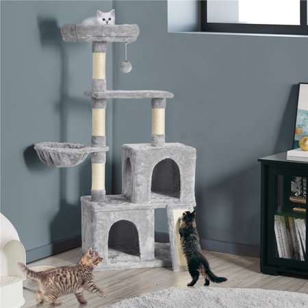 Renwick 53.5" Height Multilevel Plush Cat Tree with Condos, Light Gray