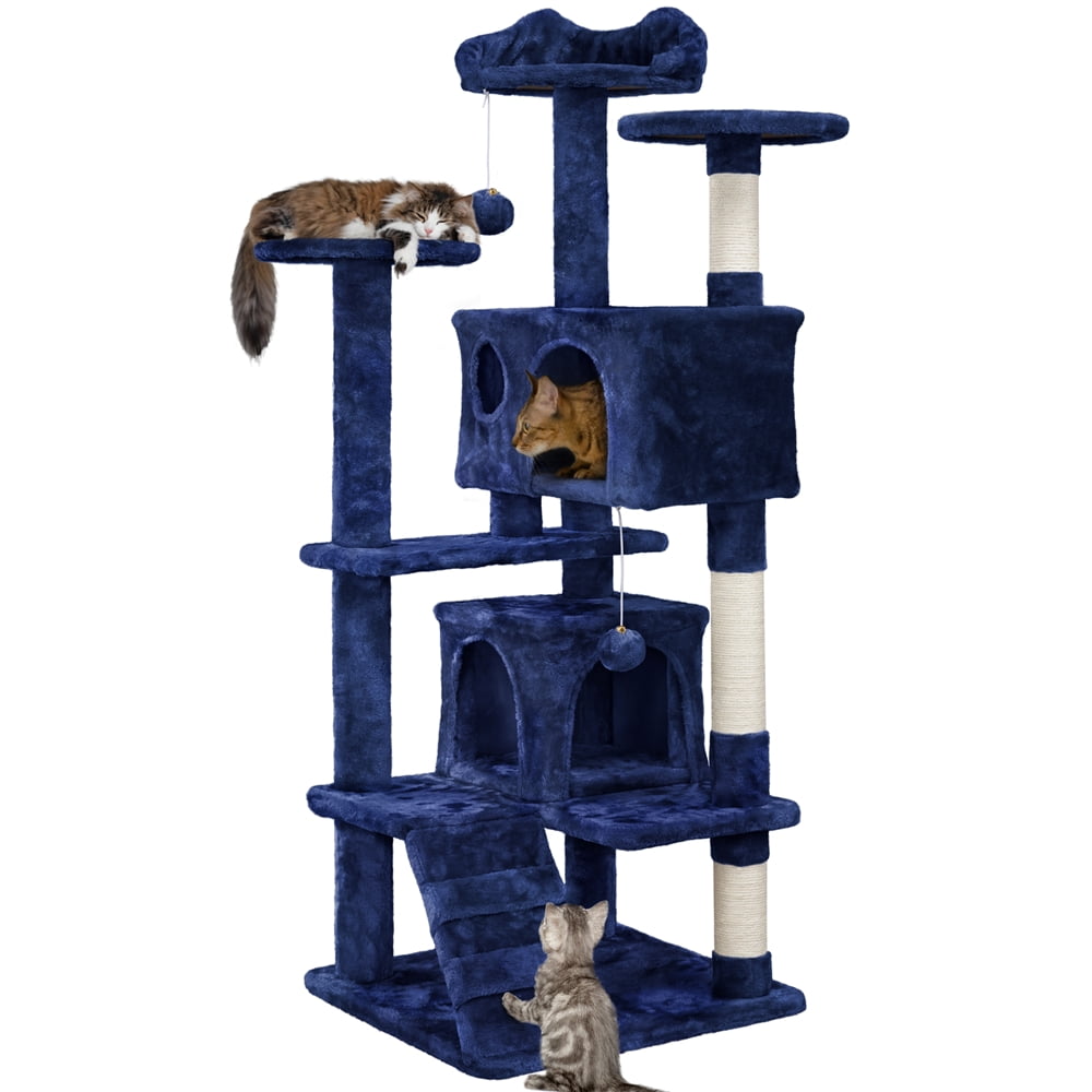 Renwick 54" H Cat Tree Tower with 2 Condos for Small and Medium Cats, Navy Blue