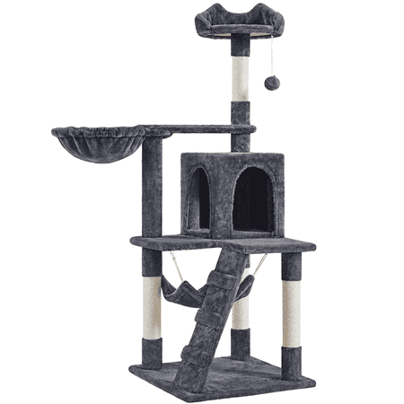 Renwick 54" Cat Tree with Hammock, Basket and Scratching Post Tower, Dark Gray