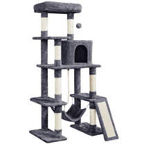 Renwick 54″ Tall Multilevel Plush Cat Tree with Hammock Scratching Posts, Dark Gray