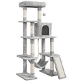 thumbnail image 1 of Renwick 54″ Tall Multilevel Plush Cat Tree with Hammock Scratching Posts, Light Gray, 1 of 9