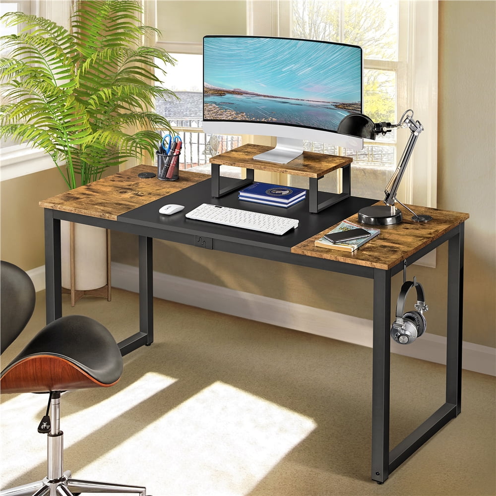 Renwick 55 inch Industrial Computer Desk with Monitor Stand Rustic Brown Black