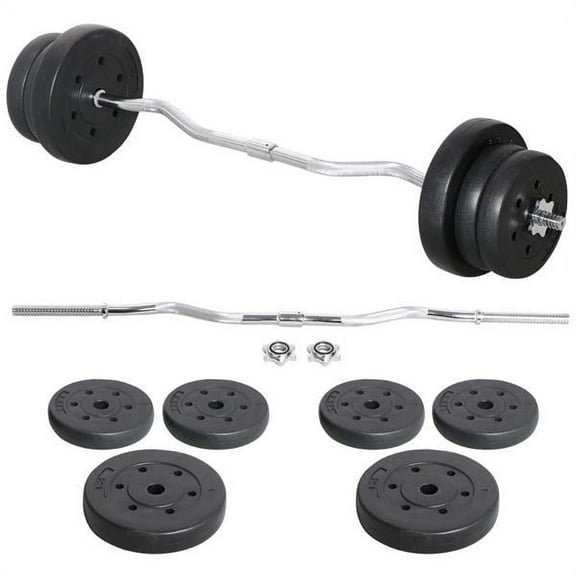 Renwick 55lb Barbell Dumbbell Weight Set, Black