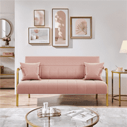 Renwick 56.5'' W Modern Sofa Couch Small Sofa with 2 Pillows Upholstered Loveseat with Gold-tone Metal Arms and Legs for Living Room Bedroom and Home Office, Pi