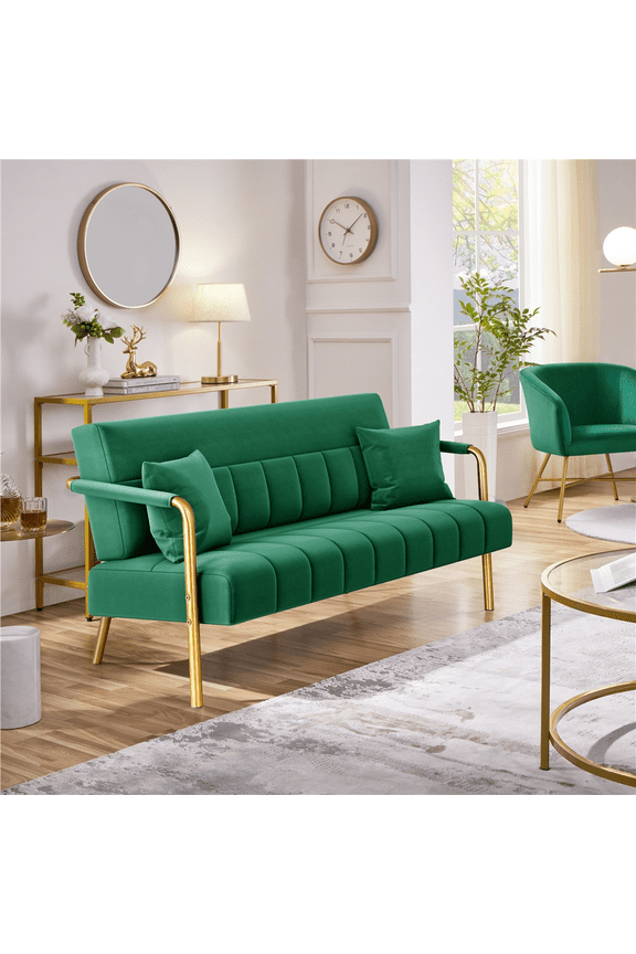 56.5'' W Modern Upholstered Sofa Couch with 2 Pillows for All Ages, Green
