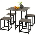 thumbnail image 1 of Renwick 5Pcs Dining Set with Industrial Square Table and 4 Backless Chairs, Drift Brown, 1 of 6