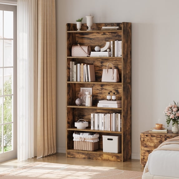 Renwick 6-Tier Open Shelf Bookcase with Top Open Compartment, Rustic Brown