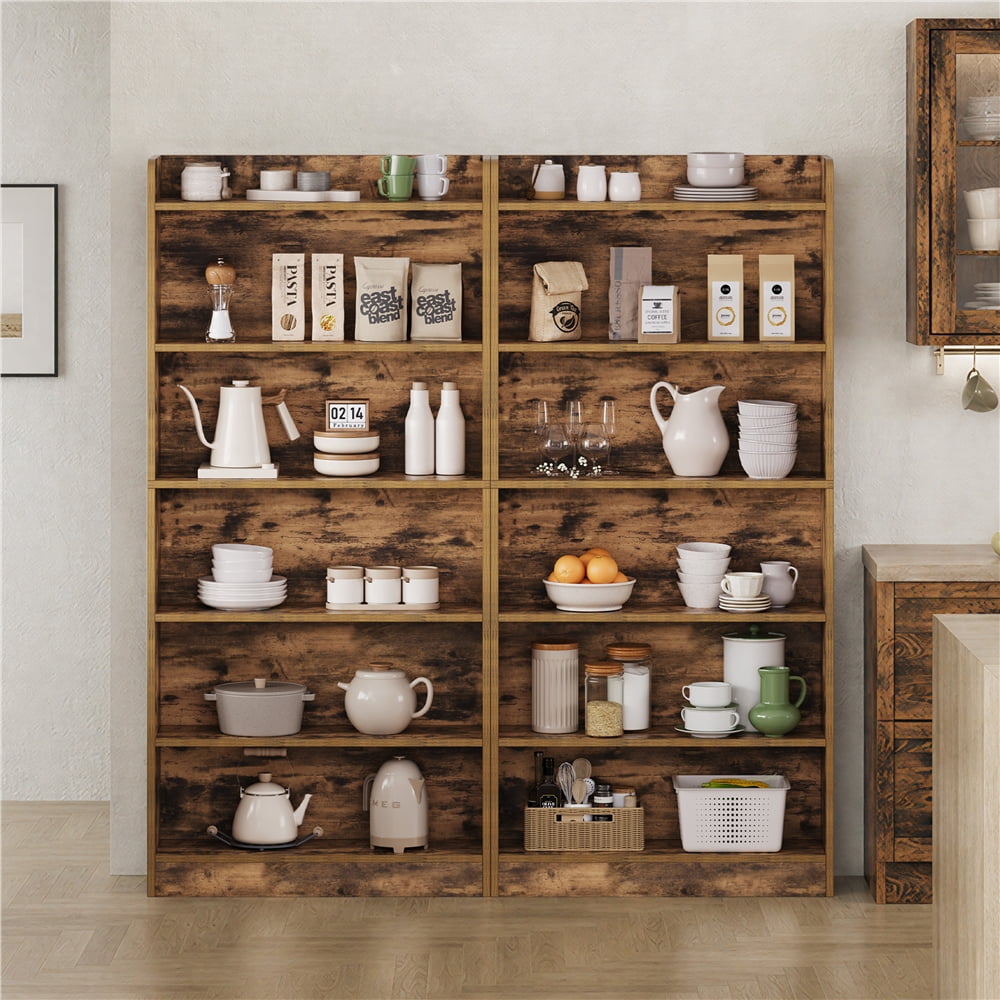 Renwick 6-Tier Open Shelf Bookcase with Top Open Compartment, Set of 2, Rustic Brown