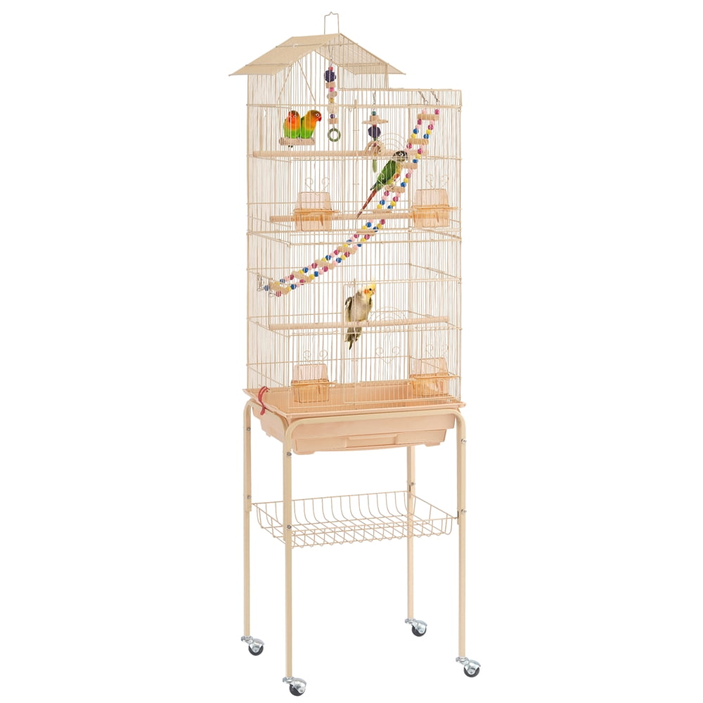 Renwick 62.4" Metal Bird Parrot Cage with Detachable Stand, Almond