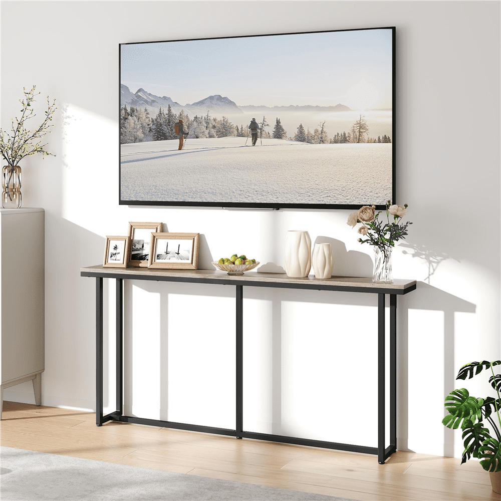 Renwick 63" L Modern Extended Console Table for Hallway Living Room, Gray