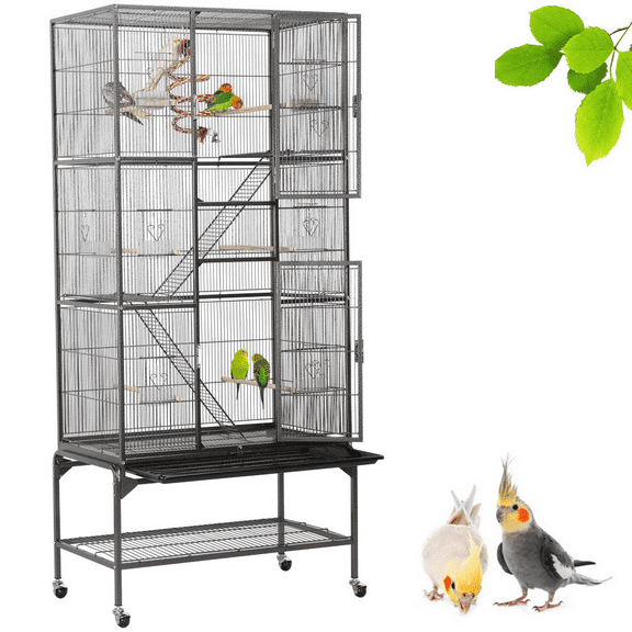 Renwick 69" H Extra Large Bird Cage with Detachable Stand, Matt Black