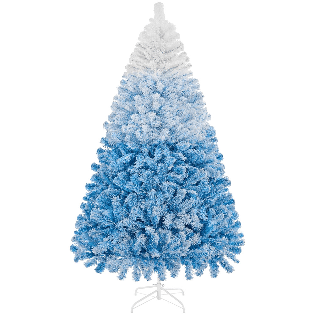 Renwick 6Ft Pre-lit Flocked Artificial Christmas Tree with 250 Incandescent Warm Lights, Lake Blue Gradient