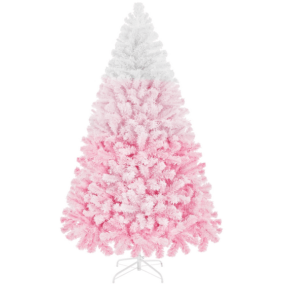 Renwick 6Ft Pre-lit Flocked Artificial Christmas Tree with 250 Incandescent Warm Lights, Pink Gradient