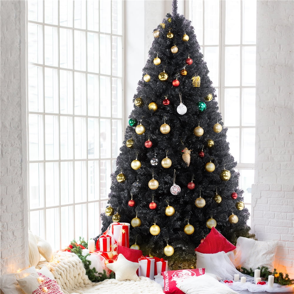 Renwick 7.5' Hinged Spruce Artificial Christmas Tree with Foldable Stand, Black