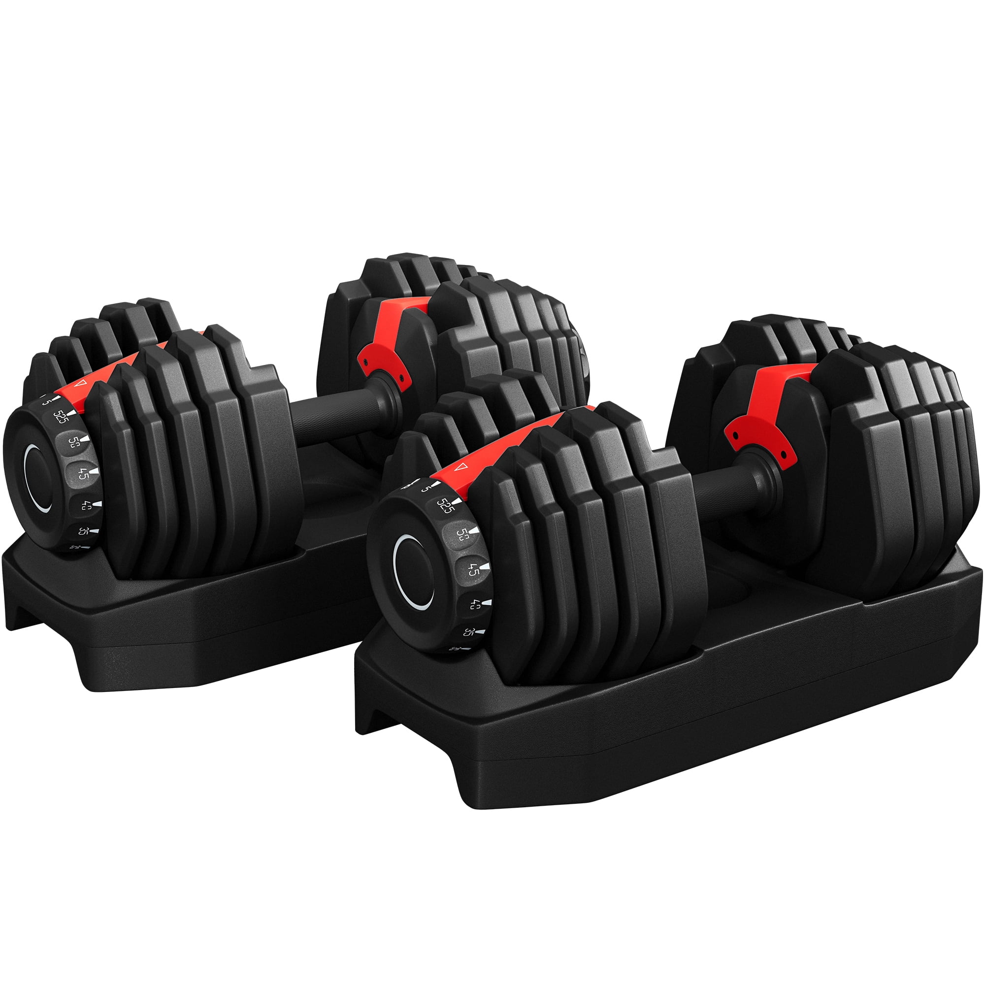 Renwick 5-52.5 lbs Quick Adjust Dumbbell Set for Home Gym, Set of 2, Black/Red