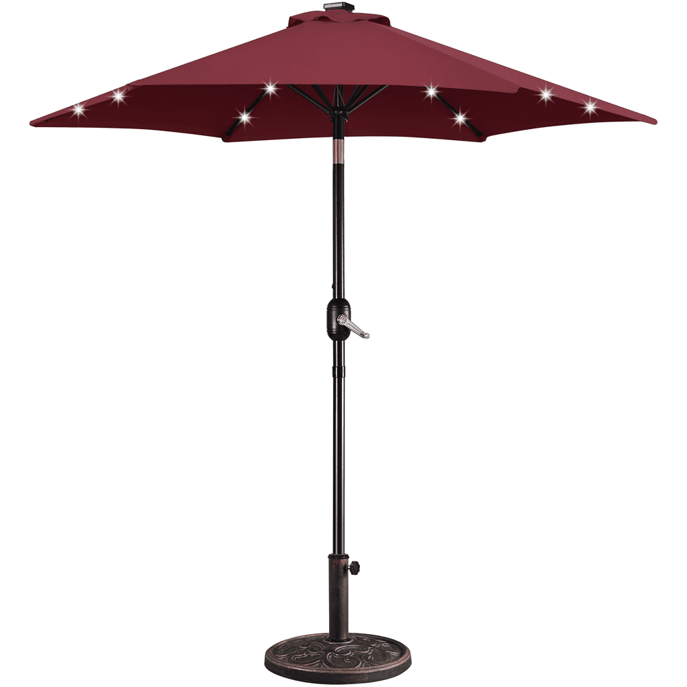 Renwick 7.5FT Patio Umbrella with Base Stand and LED Solar Lights, Burgundy