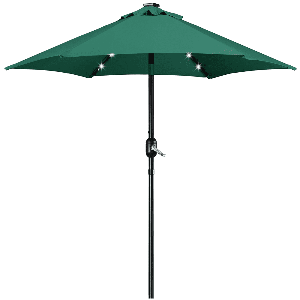 Renwick 7.5FT Patio Umbrella with Base Stand and LED Solar Lights, Dark Green