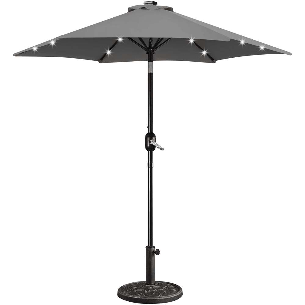 Renwick 7.5FT Patio Umbrella with Base Stand and LED Solar Lights, Gray
