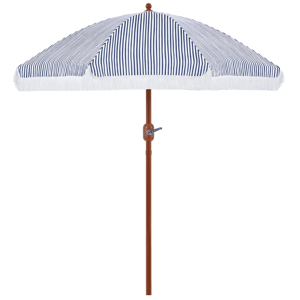 Renwick 7.5Ft Holiday Style Patio Umbrella with Fringe, Blue/White