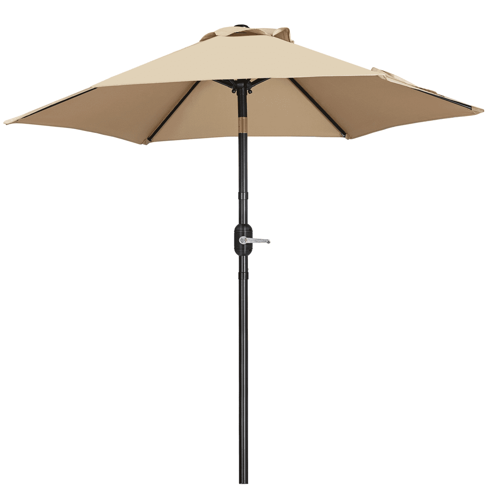 Renwick 7.5Ft Outdoor Patio Umbrella with Push Button Tilt and Crank, Tan