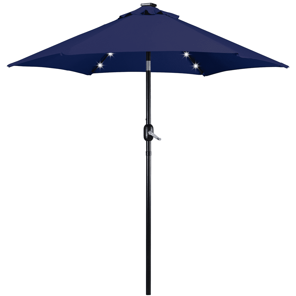 Renwick 7.5Ft Patio Market Umbrella with 18 LED Lights, Navy Blue