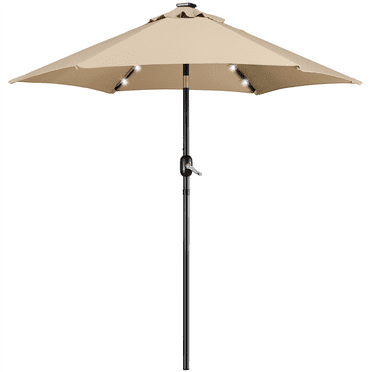 Renwick 7.5Ft Patio Market Umbrella with 18 LED Lights, Tan