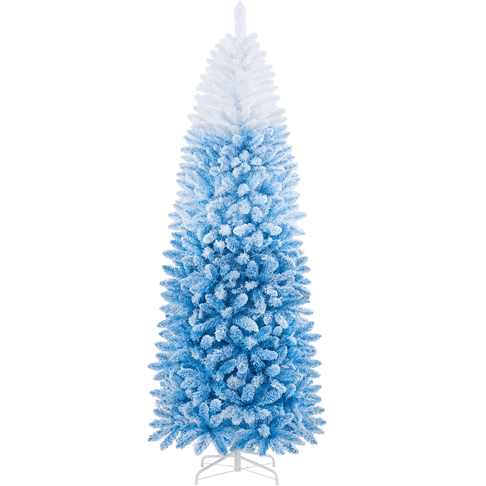 Renwick 7.5Ft Pre-lit Flocked Artificial Christmas Tree with 350 Incandescent Warm White Lights, Lake Blue Gradient