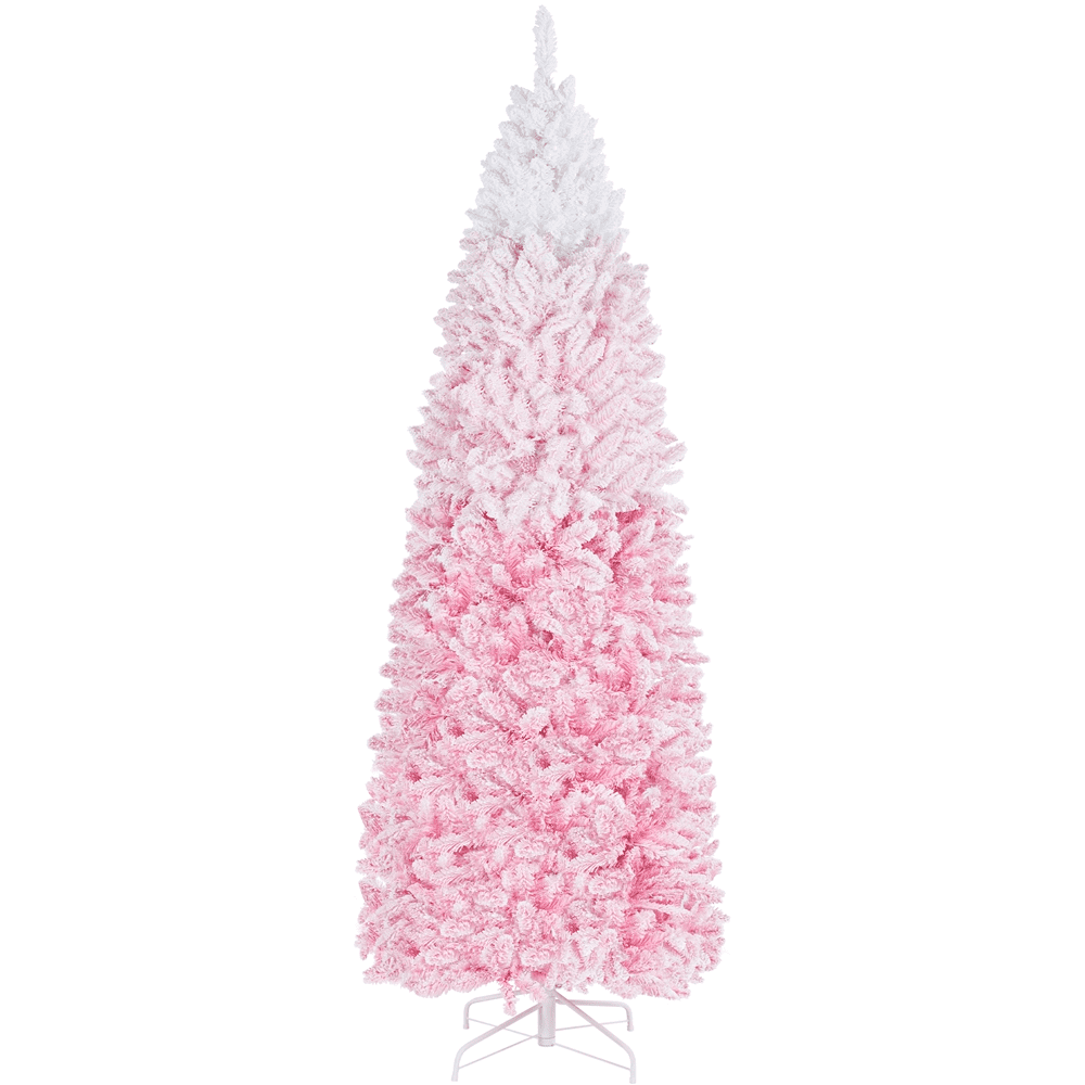 Renwick 7.5Ft Pre-lit Flocked Artificial Christmas Tree with 350 Incandescent Warm White Lights, Pink Gradient