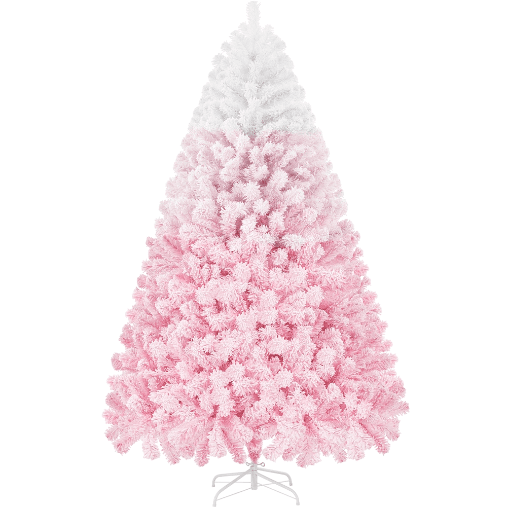 Renwick 7.5ft Flocked Artificial Christmas Tree with Foldable Stand, Pink Gradient
