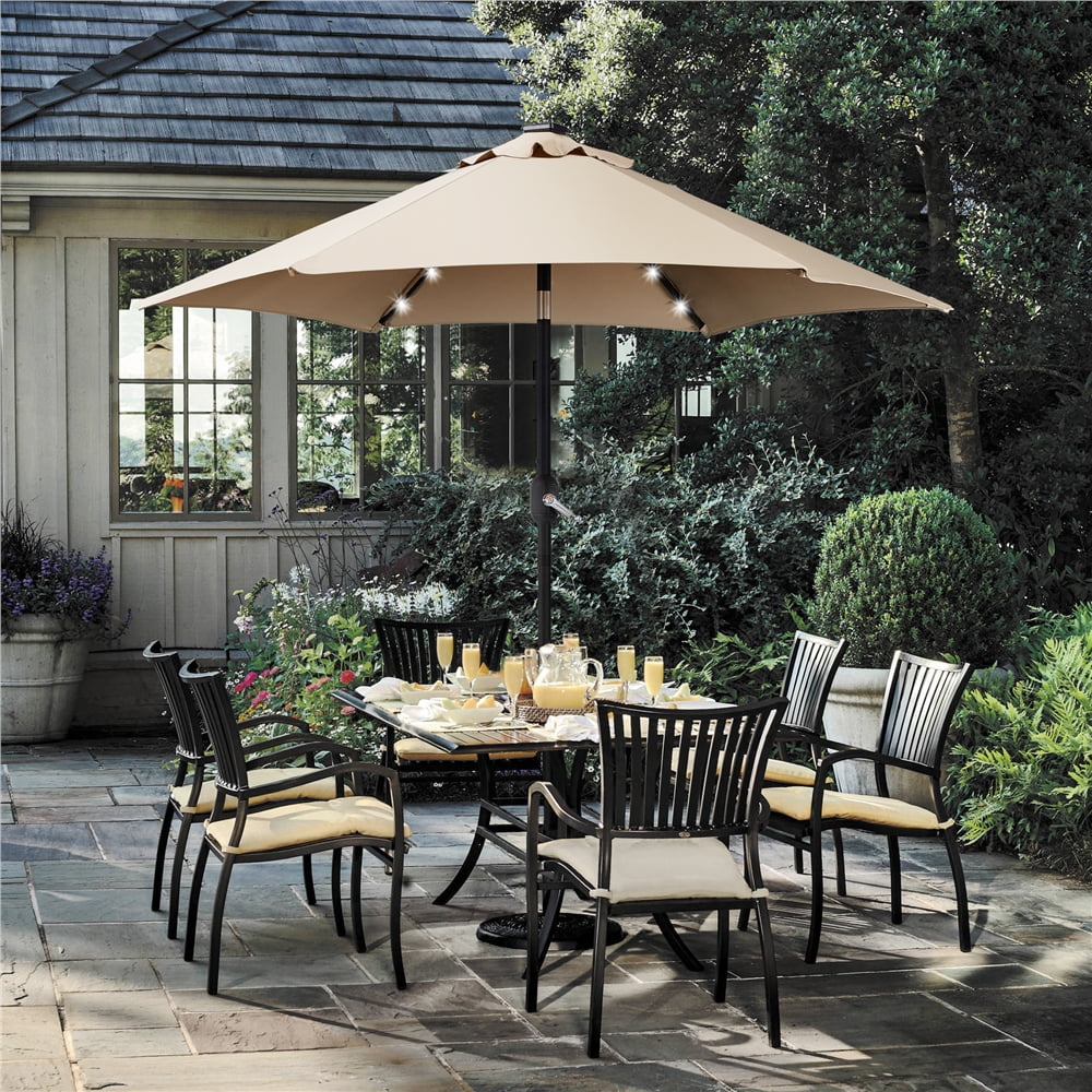 Renwick 7.5ft Patio Market Umbrella with 6 Ribs & 18 LED Solar Lights, Tan