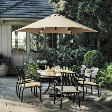Renwick 7.5ft Patio Market Umbrella with 6 Ribs & 18 LED Solar Lights, Tan