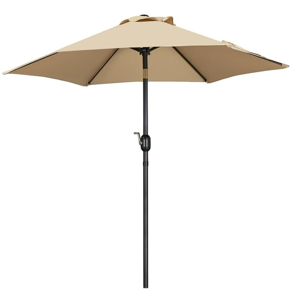 Renwick 7.5ft Patio Market Umbrella with 6 Ribs Push-button Canopy Tilt, Tan