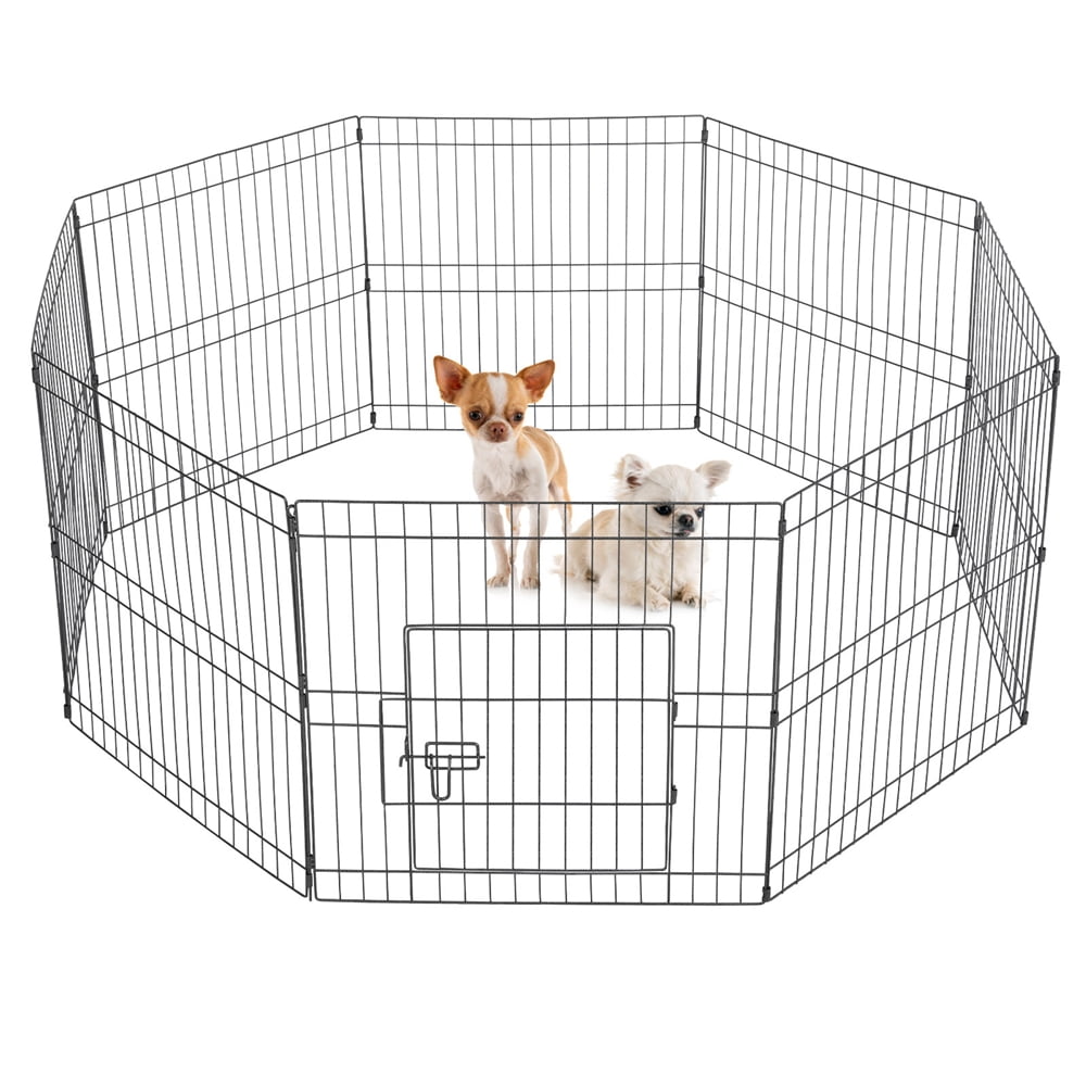 Renwick 8 Panel Foldable Pet Playpen For Puppies, Metal, Indoor & Outdoor, Black