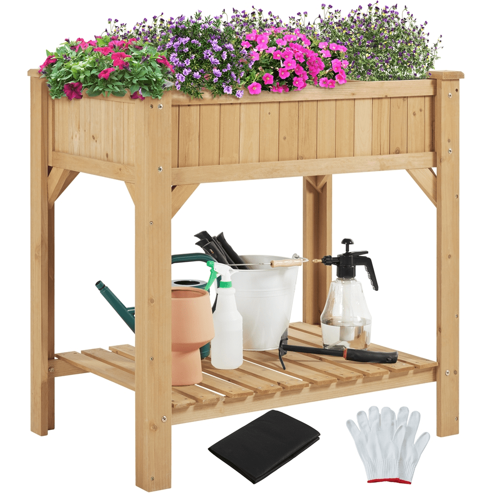 Renwick 8-Pocket Garden Planter Bed , 36″ L × 24.5″ W × 36.5″ H,Light Brown