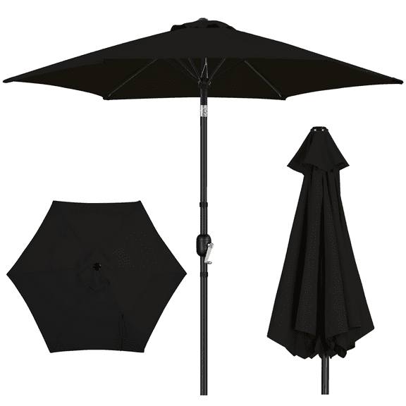 Renwick 9 Ft Outdoor Patio Umbrella with Push Button Tilt and Crank, Black