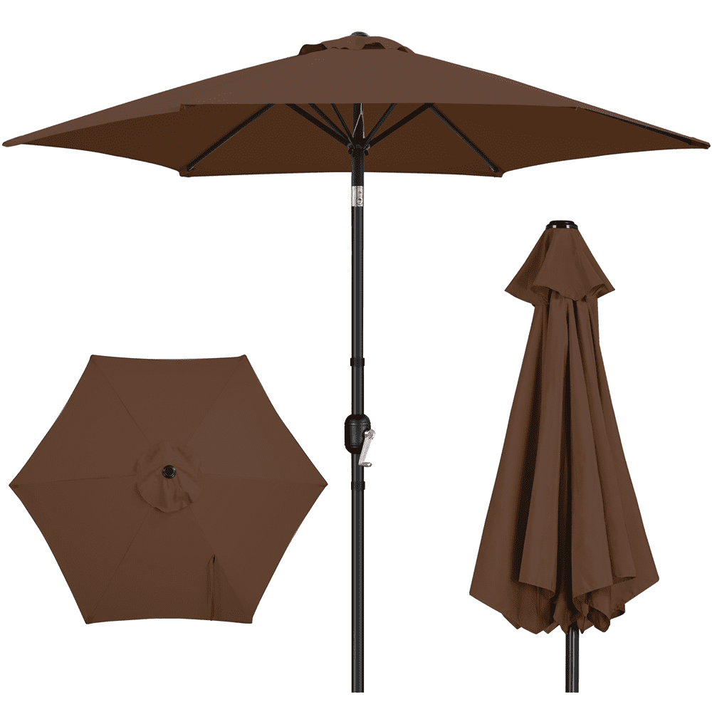 Renwick 9 Ft Outdoor Patio Umbrella with Push Button Tilt and Crank, Brown