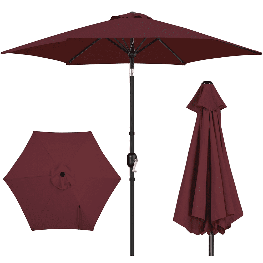 Renwick 9 Ft Outdoor Patio Umbrella with Push Button Tilt and Crank, Burgungy
