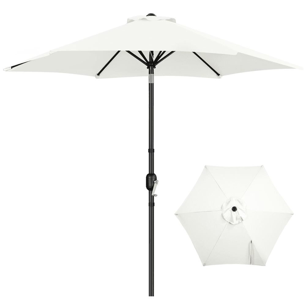 Renwick 9 Ft Outdoor Patio Umbrella with Push Button Tilt and Crank, Cream