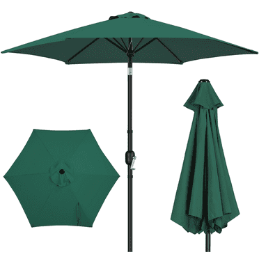 Renwick 9 Ft Outdoor Patio Umbrella with Push Button Tilt and Crank, Dark Green