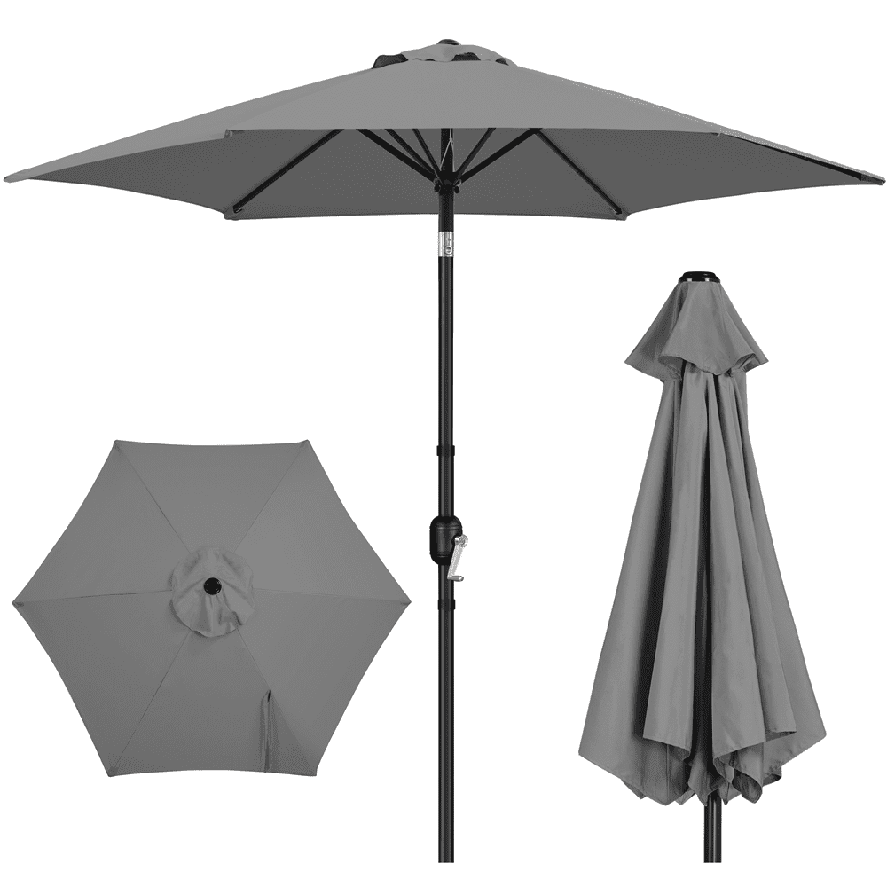 Renwick 9 Ft Outdoor Patio Umbrella with Push Button Tilt and Crank, Gray