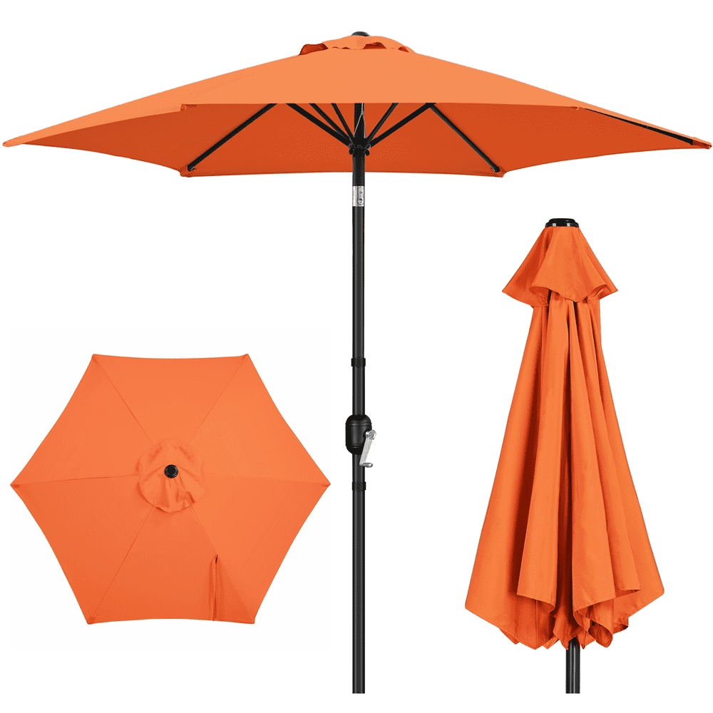 Renwick 9 Ft Outdoor Patio Umbrella with Push Button Tilt and Crank, Orange