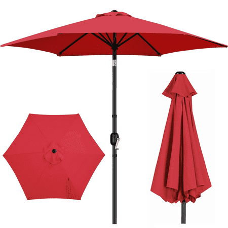 Renwick 9 Ft Outdoor Patio Umbrella with Push Button Tilt and Crank, Red