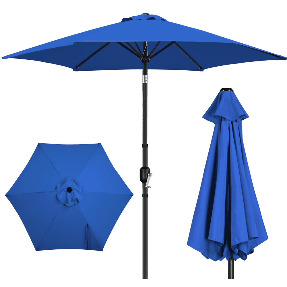 Renwick 9 Ft Outdoor Patio Umbrella with Push Button Tilt and Crank, Royal Blue