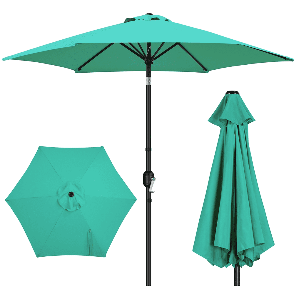Renwick 9 Ft Outdoor Patio Umbrella with Push Button Tilt and Crank, Turquoise