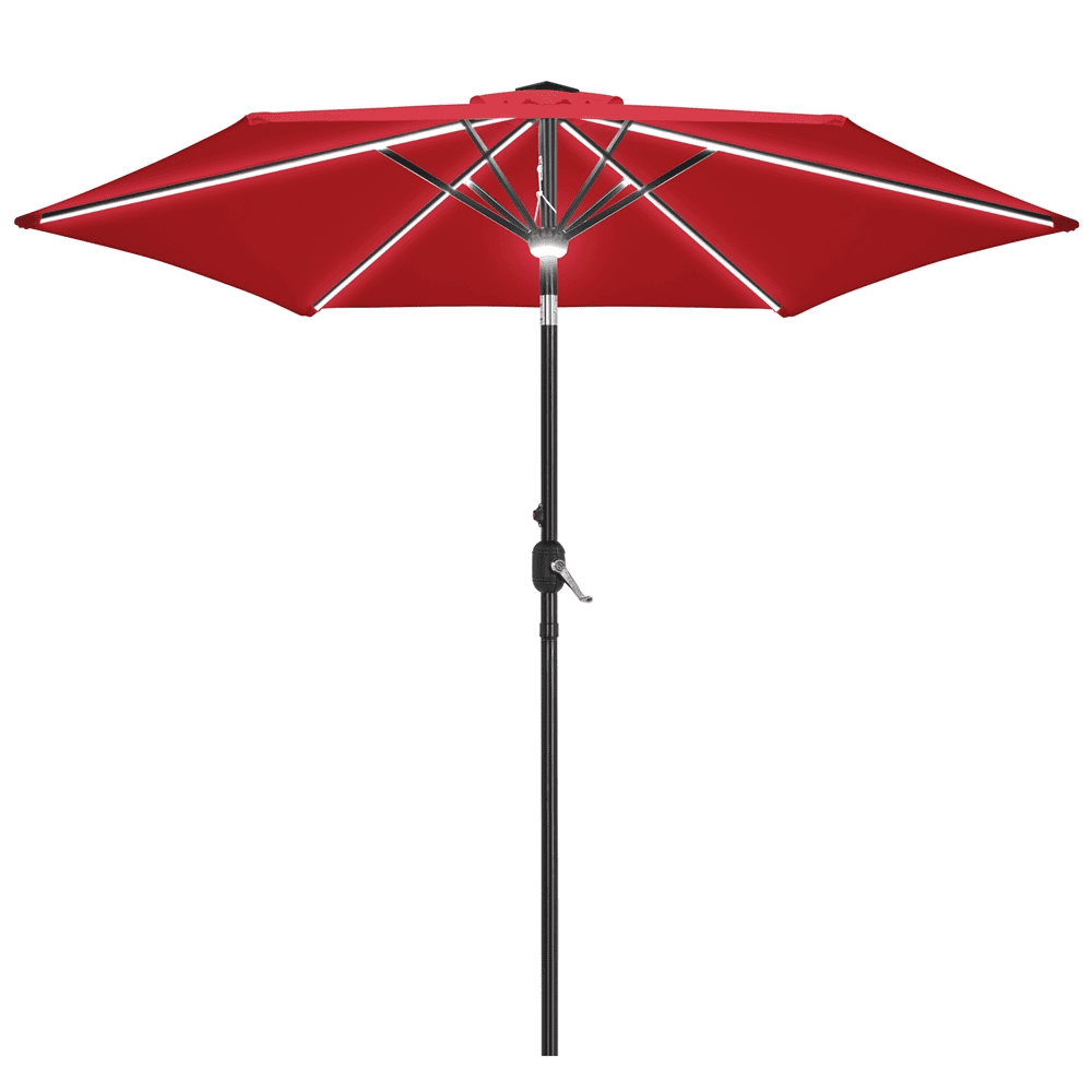 Renwick 9Ft Outdoor Patio Umbrella with Solar Powered LED Lights Strips, Red