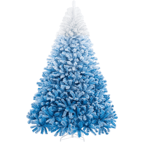 Renwick 9Ft Pre-lit Flocked Artificial Christmas Tree with Foldable Stand, Lake Blue Gradient