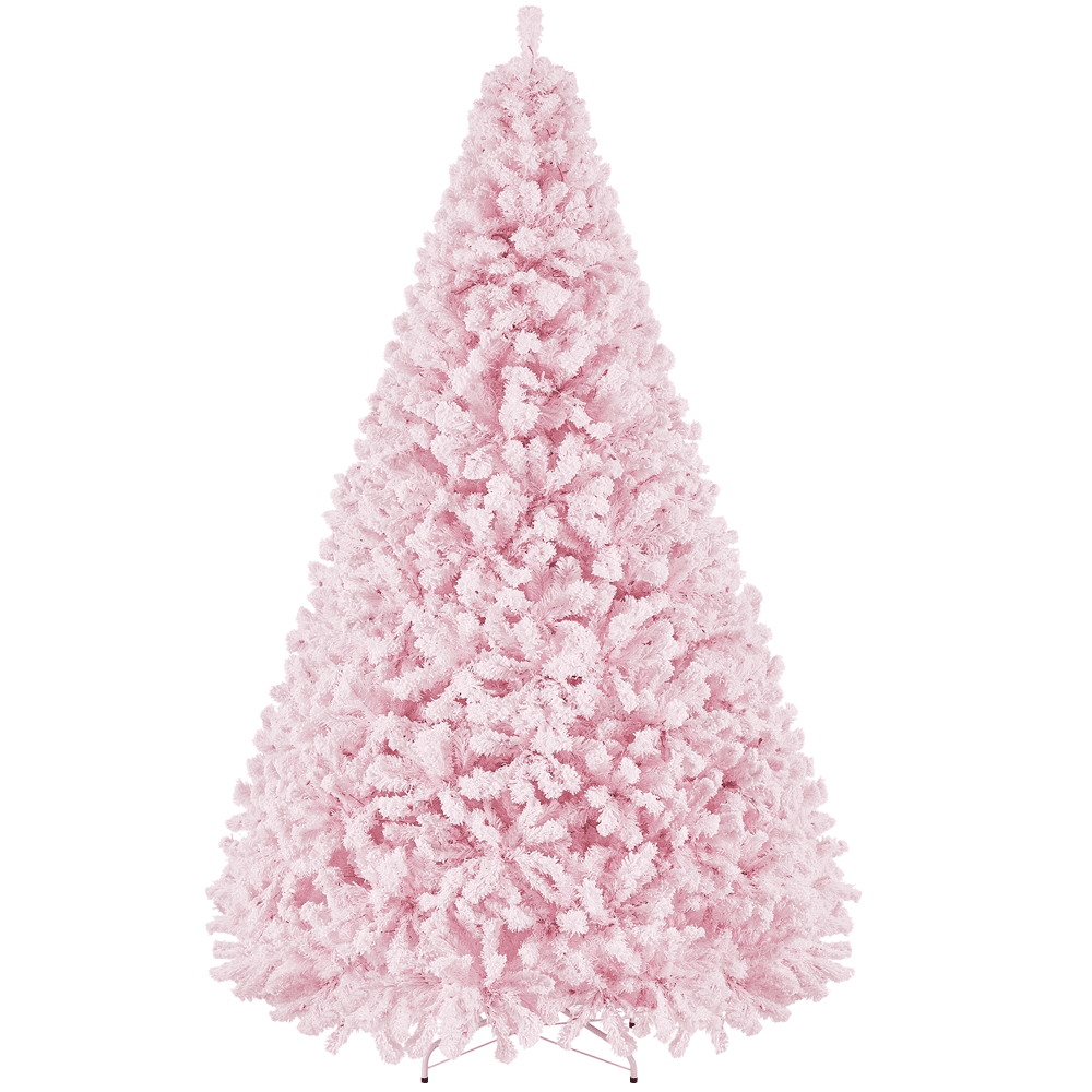 Renwick 9Ft Pre-lit Flocked Artificial Christmas Tree with Foldable Stand, Pink