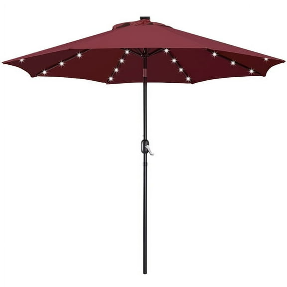 Renwick 9ft Outdoor Market Patio Umbrella with 32 LED Lights, Burgundy
