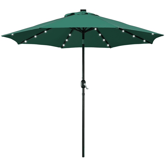 Renwick 9ft Outdoor Market Patio Umbrella with 32 LED Lights, Dark Green