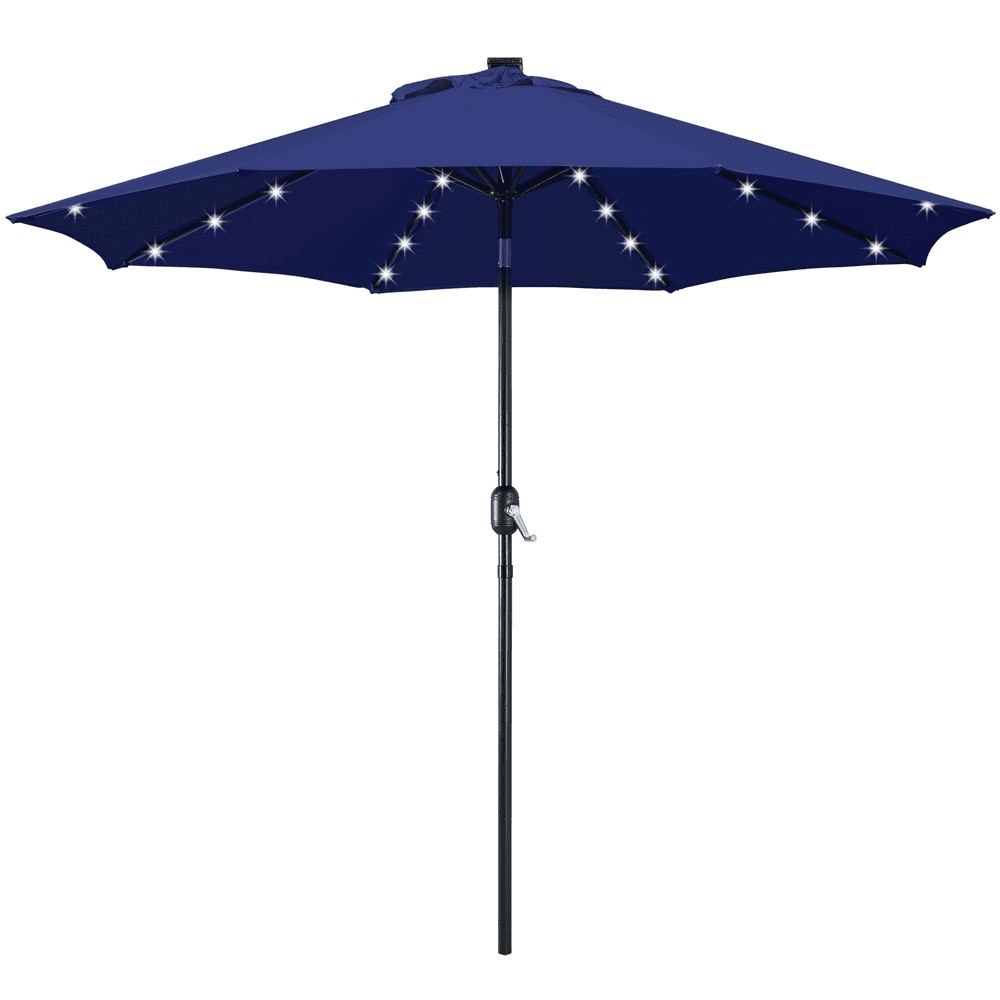 Renwick 9ft Outdoor Market Patio Umbrella with 32 LED Lights, Navy Blue